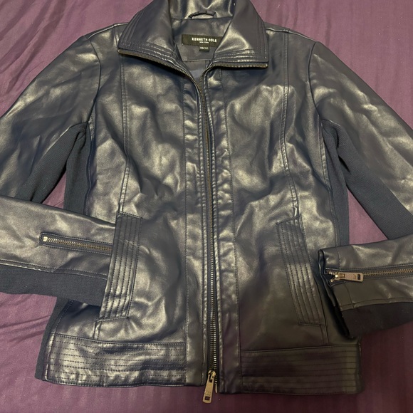 Kenneth Cole Leather Jacket XS never worn Navy blue , brand new - Picture 3 of 6